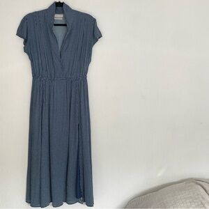Urban Outfitters Navy White Gingham Micro Checked Collared Midi Dress Side Slit